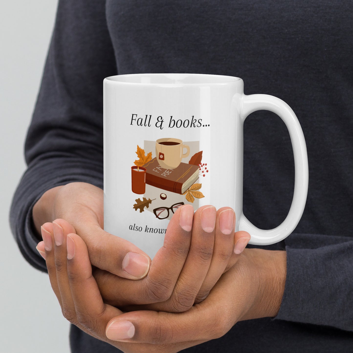 "Fall & books... also known as heaven" White Glossy Mug